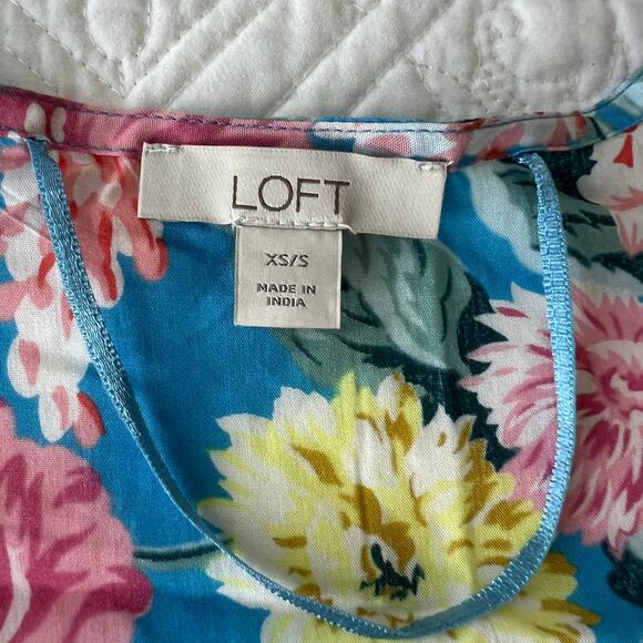 LOFT Blue Floral Kimono Cardigan Open Duster Resort Modal XS/S - Picture 7 of 8